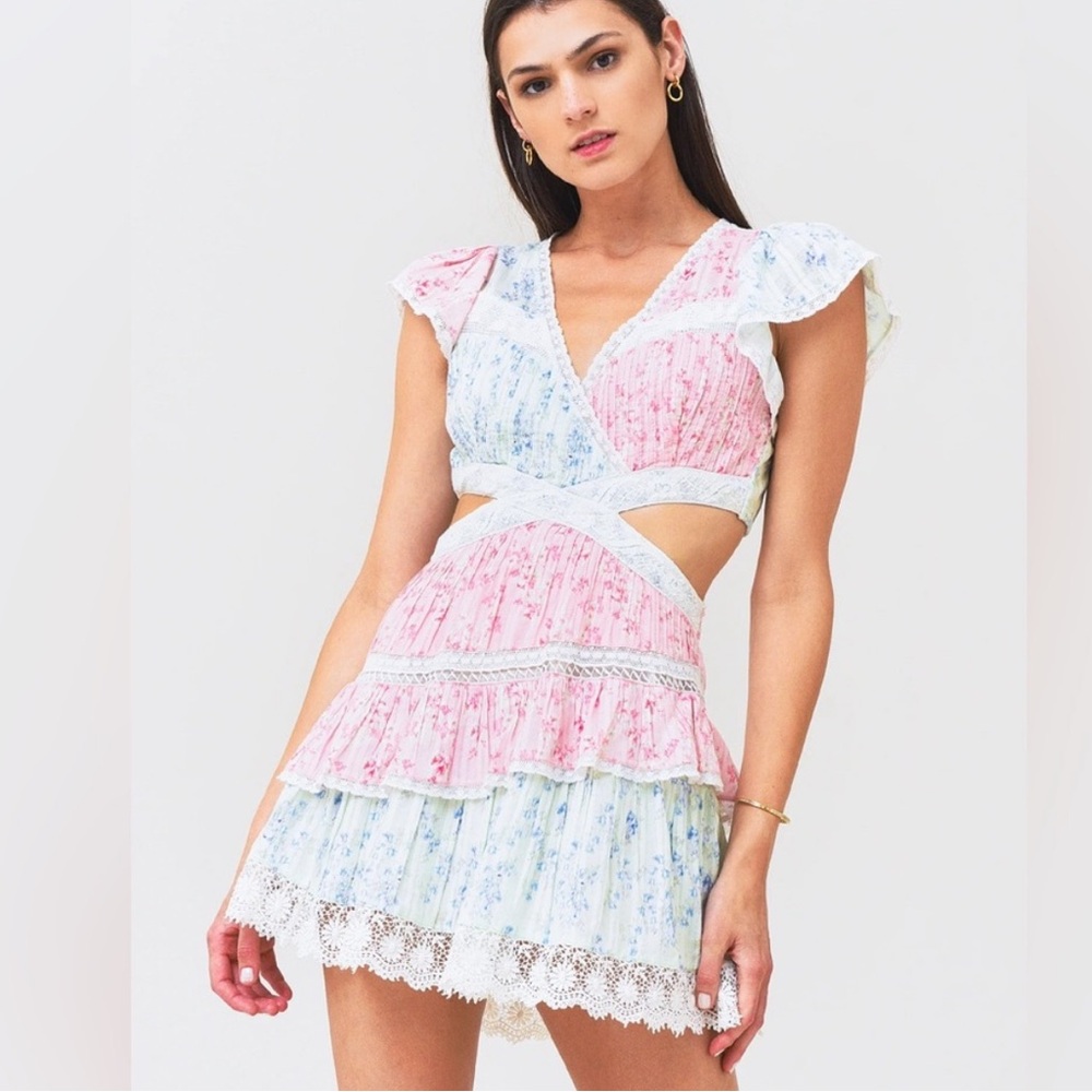 Loveshack Fancy - pink and blue floral cutout dress